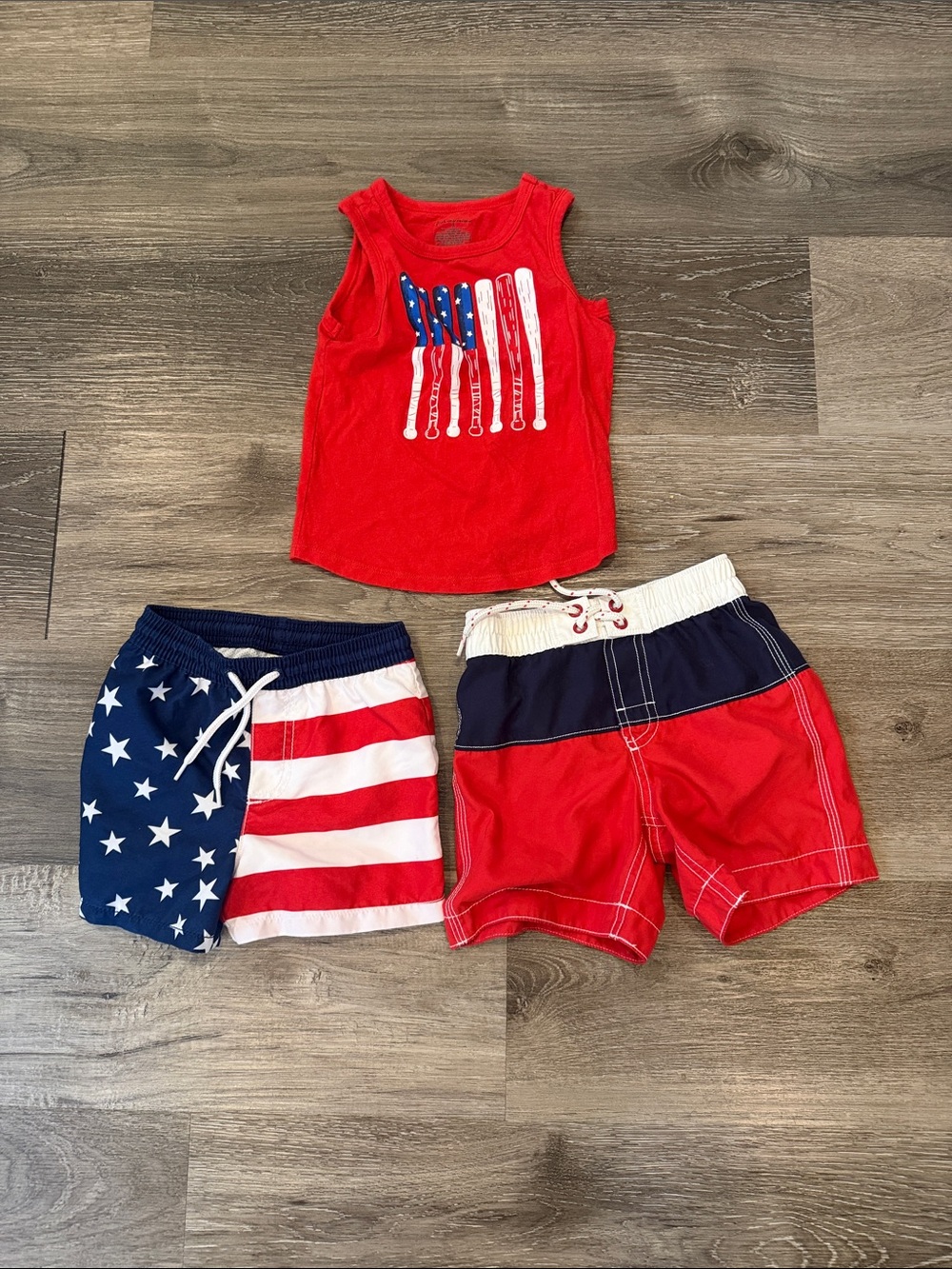 Red Tank Top & Patriotic Swim Shorts Set - Red, Navy, White